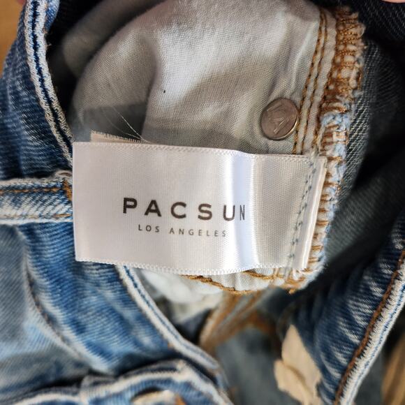 Y2K Vintage Pacsun Patchwork Denim Mini Skirt Blue Cotton Raw Hem Size 25 - Picture 10 of 11